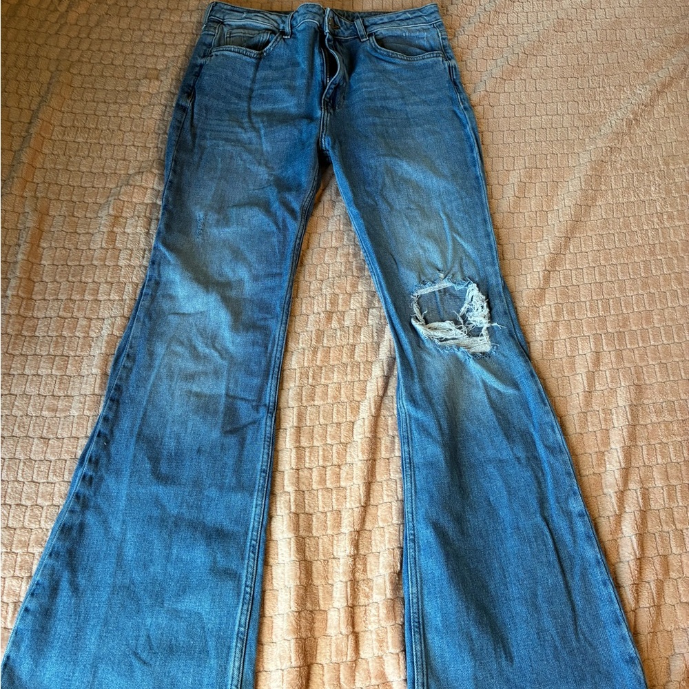 Forever 21 Blue Flare Wide Leg Jeans